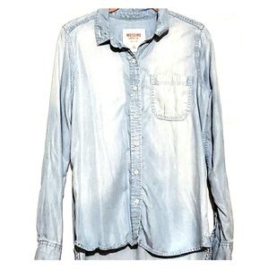 Light wash denim button down shirt